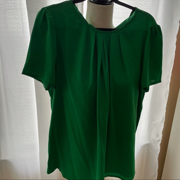 Green Solid Pleated Detail Puff Sleeve Blouse - Picture 7 of 7